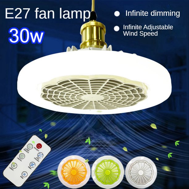 Atyhao Luz de ventilador de techo, lámpara LED E27 de 30 W, ventiladores de  techo silenciosos, luz LED ajustable para cocina, dormitorio, 85-265V
