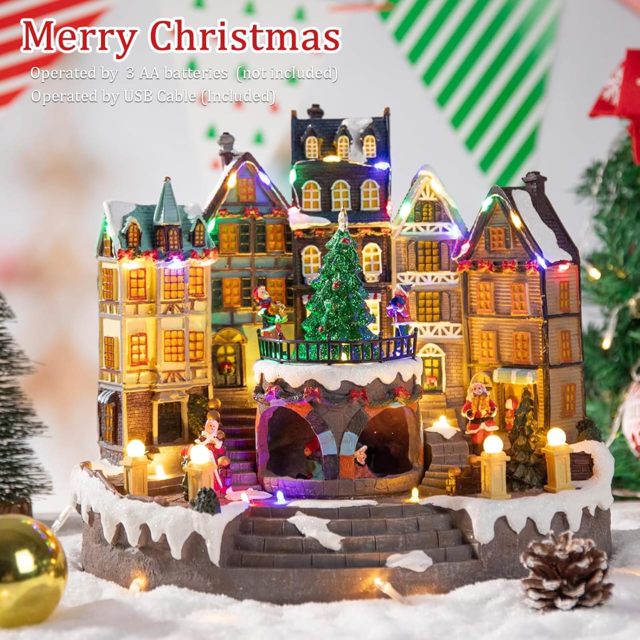 PUEBLO NAVIDEÑO ARBOL DE NAVIDAD GIRATORIO