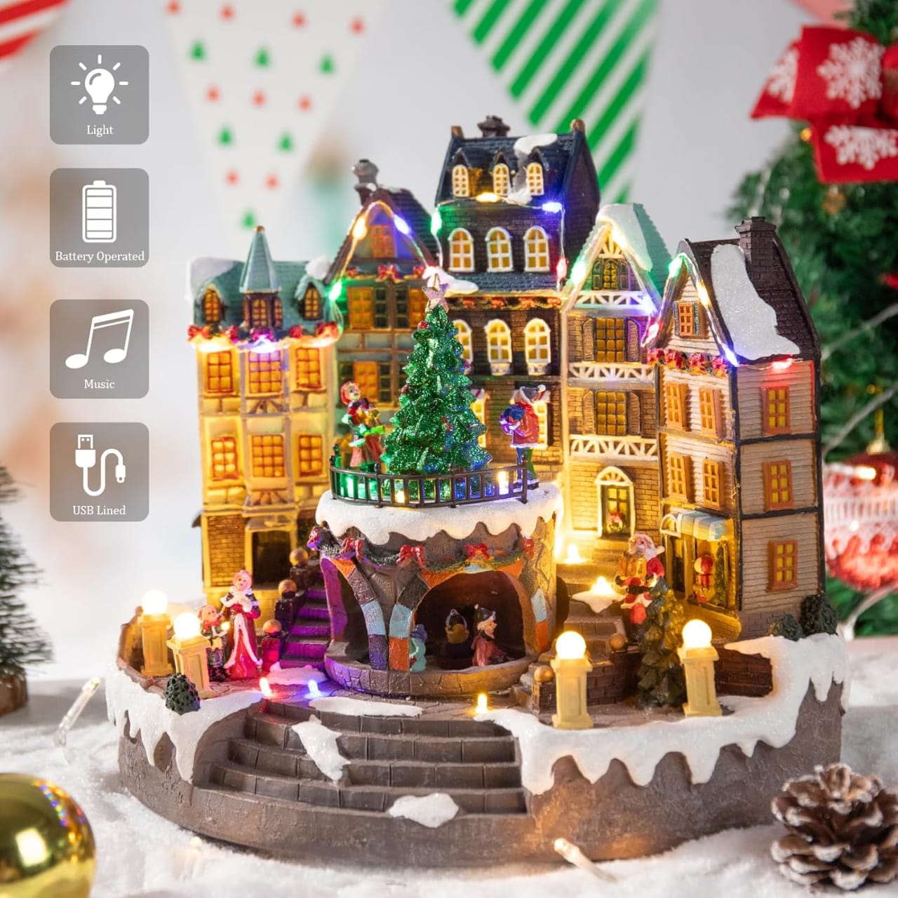 PUEBLO NAVIDEÑO ARBOL DE NAVIDAD GIRATORIO