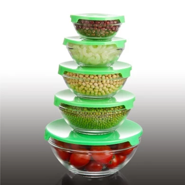 SET X5 UNIDADES - BOWLS DE VIDRIO Y TAPA PLASTICA