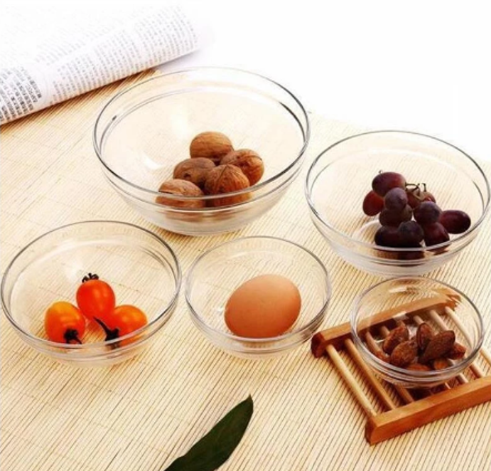 SET X5 UNIDADES - BOWLS DE VIDRIO Y TAPA PLASTICA