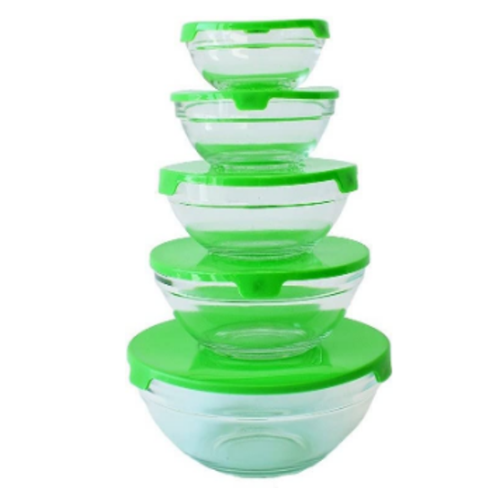 SET X5 UNIDADES - BOWLS DE VIDRIO Y TAPA PLASTICA