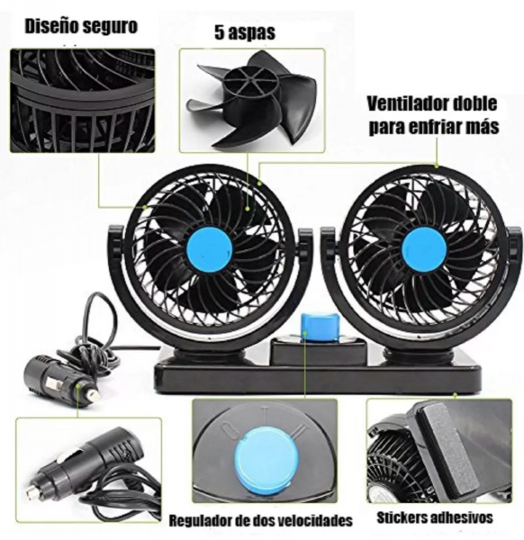 VENTILADOR DOBLE 360° PARA AUTO