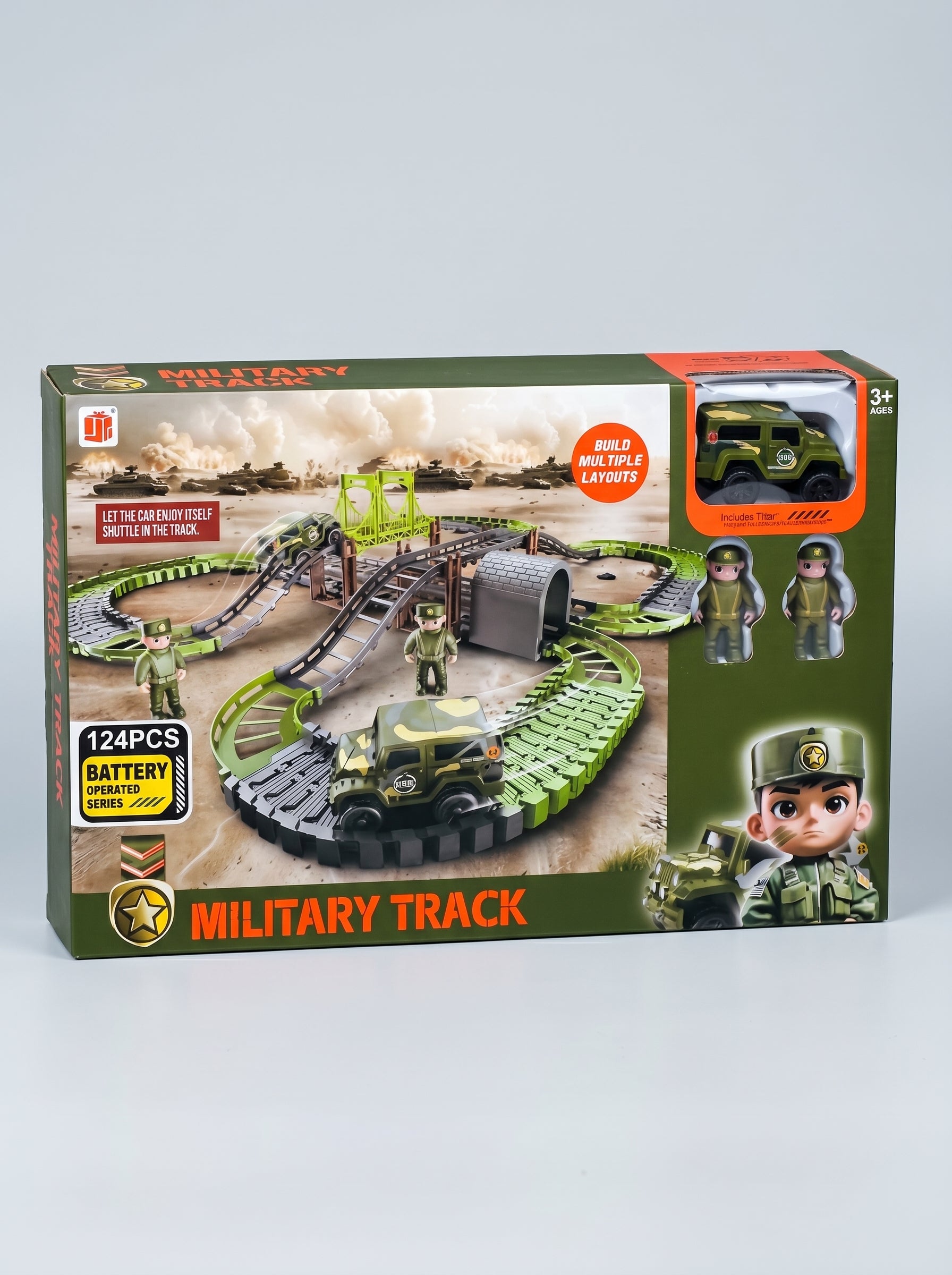 PISTA DE CARROS MILITAR 124 PIEZAS