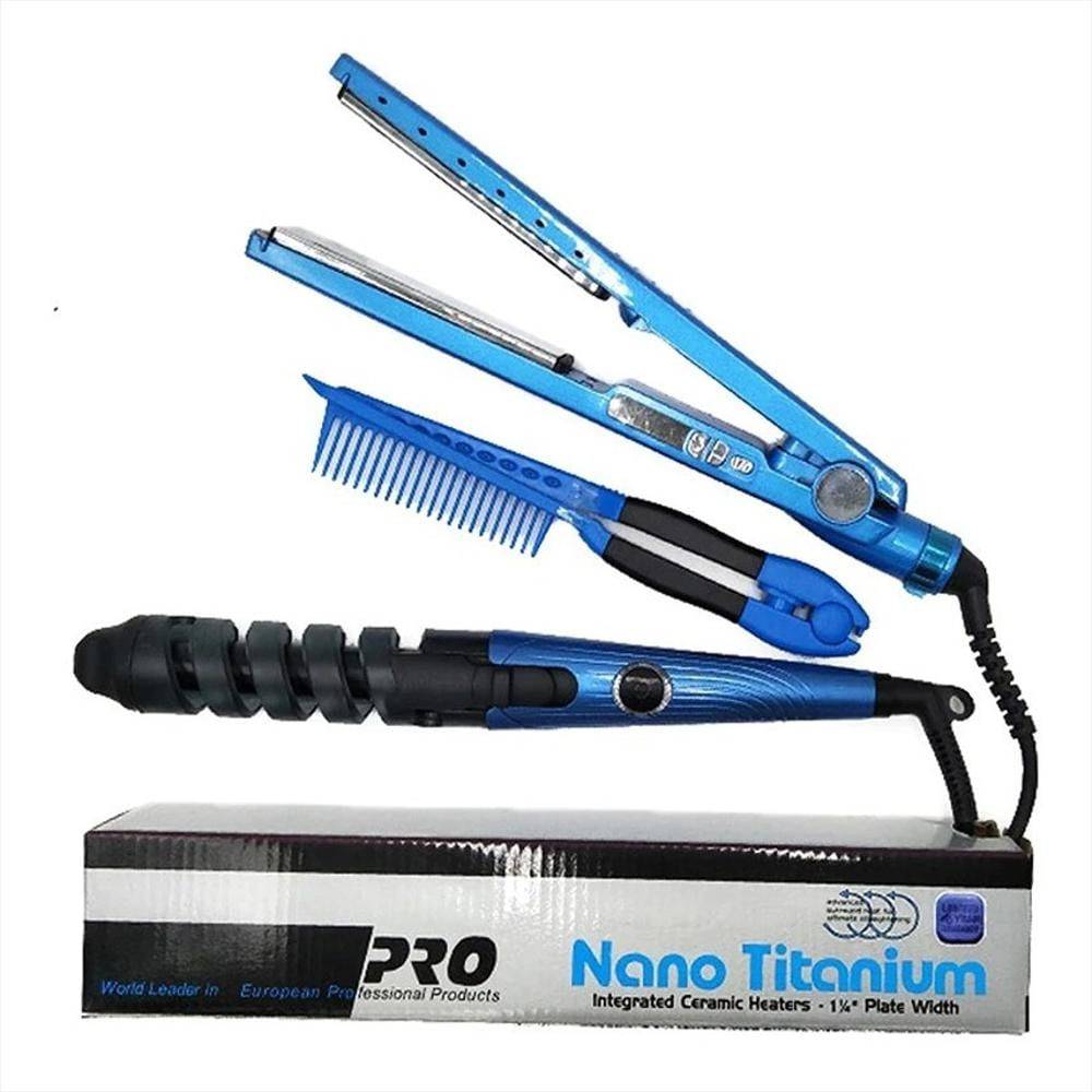 COMBO NANO TITANIUM (PLANCHA+RISADOR+PEINE)