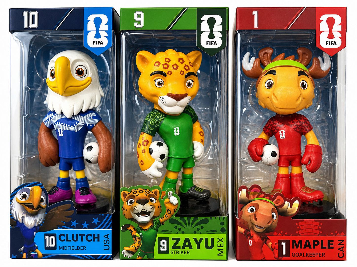 3 FIGURAS COLECCIONABLES MASCOTAS FIFA 2026